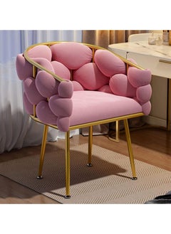 Buy Luxury Fluffy Comfortable Back Vanity Chair with Golden Metal Legs,Modern Makeup Accent Chair for Bedroom Living Room,Velvet Upholstered Armchair in UAE