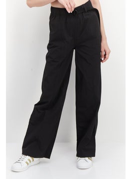 اشتري Women Sportswear Fit Belted Plain Training Track Pants, Black في الامارات