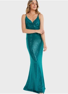 Buy Strappy Cowl Neck Sequin Dress in UAE