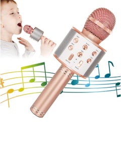 Buy Wireless Bluetooth Karaoke Microphone Portable Handheld Mic Speaker For All Smartphones Microphone Speaker For Girls Boys Kids Childrens Adults(Rose Gold) in UAE