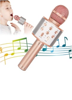 Buy Wireless Bluetooth Karaoke Microphone Portable Handheld Mic Speaker For All Smartphones Microphone Speaker For Girls Boys Kids Childrens Adults(Rose Gold) in Saudi Arabia