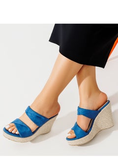 Buy Wedge Open Toe Suede Sandal With Two Suede Straps On The Front-BLUE in Egypt