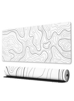 Buy Large Gaming Mouse Pad with Stitched Edges, Minimalist Topographic Map Desk Mat, Extended XL Mousepad with Anti-Slip Base, Cool Desk Pad for Keyboard and Mouse, 31.5 x 11.8 in, White in Saudi Arabia