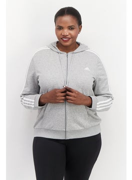 اشتري Women Sportwear Fit  Full Zipper Training Hoodies, Grey/White في الامارات