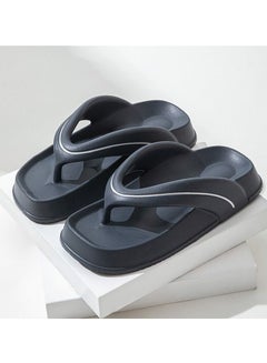 Buy Comfortable Thick Soled Flip Flops Bathroom Indoor Outdoor Beach Non Slip Flip Flops Dark Grey in Saudi Arabia
