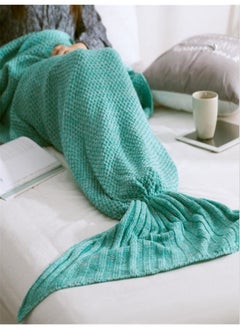 Buy Mermaid Tail Style Woolen Knitted Blanket Cotton Green 70 x 140centimeter in Saudi Arabia