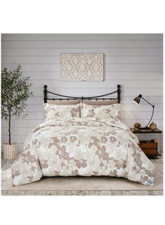 Buy King Size 4-Pcs Fitted Sheet Set For Luxury Bedding With Floral Print Sheet And Pillowcase Set, Tan in Saudi Arabia