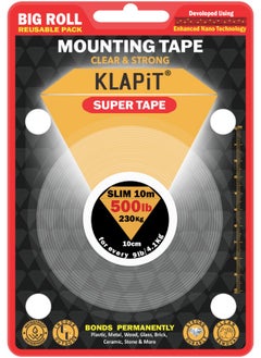 Buy KLAPiT SUPER TAPE Double Sided Heavy Duty Mounting Tape Holds 500 Pounds or 230Kg Weight Using Enhanced Nano Technology. Clear Tape for Wall, Wood, Tile, Stone, Glass, Metal and Acrylic Slim 10m in UAE