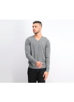 Buy Men Classic V-neck Sweater, Ash Melange in UAE