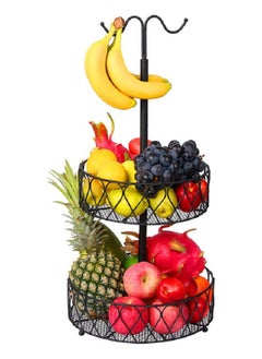 Buy Countertop Fruit Basket Bowl Storage: 2-Tier Detachable Metal Wire Fruit Bowl with Banana Hanger Vegetable Holder | Snack Bread Baskets Kitchen Counters Organizer Rack in Saudi Arabia