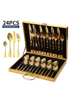Buy 24-Piece Stainless Steel Cutlery Set Golden -Includes Knife, Fork, Spoon in UAE