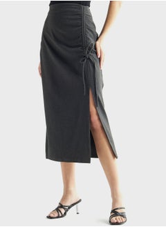 Buy Tie Detail Side Slit Skirt in UAE