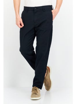 Buy Men Slim Fit Stretchable Plain Pants, Navy in Saudi Arabia