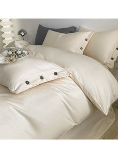 Buy Bed Cover Set, Soft Luxurious Pure Bedsheet Set, Long-staple Cotton Simple Solid Color Bed Sheet Quilt Cover Bedding Twill Cotton Set,( milkshake white, 2.0m bed sheet four-piece set) in Saudi Arabia