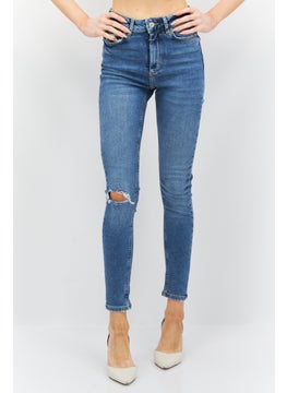 اشتري Women Regular Fit Washed Ripped Stretchable Jeans 32 Inches Leg, Light Blue في الامارات