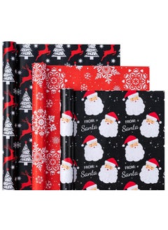 Buy Christmas Wrapping Paper Roll - Mini Roll - 3 Rolls - 17 Inch X 120 Inch Per Roll - Black Jolly Santa Claus, Snowflake, Reindeer And Christmas Tree Holiday Collection in Saudi Arabia