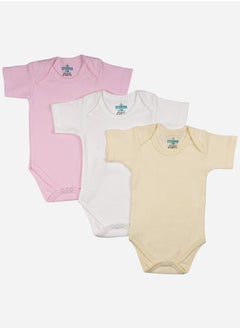 Buy Pack of 3 - Solid Short Sleeves Bodysuit in Saudi Arabia