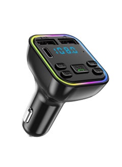 Buy Car Bluetooth 5.0 FM Transmitter PD Type-C Dual USB 3.1A Fast Charger Colorful Ambient Light Handsfree MP3 Modulator Player in Saudi Arabia