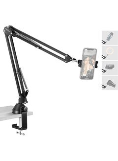 اشتري Overhead Phone Mount Stand, Suspension Scissor Arm Stand with Enlarged Desk Mount C Clamp, Phone Holder and Ball Head for Live Streams, Zoom Calls, Remote Working, Online Teaching, Selfies في الامارات