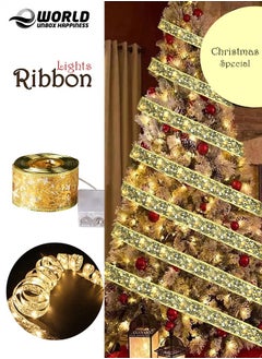 Buy 10M Christmas Tree Ribbon Lights with 100 LED, Double Layer Copper Wire Ribbon Bows for Holiday Decorations, Battery Powered Gold with Warm White Light for Christmas Tree, Garden, and Party Decor in UAE