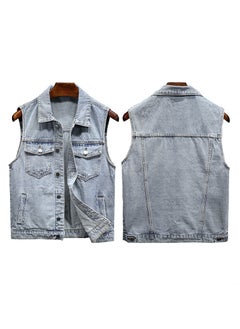 Buy Cross-border 2023 New Sleeveless Jacket Spring and Autumn Slim-fit Lapel Waistcoat Fashionable Simple Casual Denim VestBlue and White 2326 Blue and White 2326 in UAE