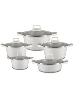 اشتري 10-piece Marble Cookware Set Aluminum Pots And Pans With Non-stick Finish Glass Lid PFOA-free White 20-24-28-32 Cm (deep Stockpot) + 28 Cm (shallow Stockpot) في الامارات