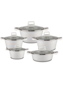 Buy 10-piece Marble Cookware Set Aluminum Pots And Pans With Non-stick Finish Glass Lid PFOA-free White 20-24-28-32 Cm (deep Stockpot) + 28 Cm (shallow Stockpot) in UAE