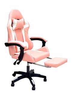 Buy SBF High Back Gaming Chair with Footrest - Premium Leather, Padded Armrests, Adjustable Height, Headrest Cushion & Reclining Backrest, Swivel Office Computer Chair, Pink White in UAE