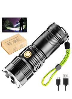 Buy Rechargeable Flashlight, 100000 High Lumens Super Bright Led Flashlight with 4 Modes Zoom in/out Powerful Handheld Long Distance lighting Torch light in Saudi Arabia