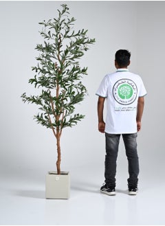 Buy Hight 210cm , Big Artificial Olive Tree With Real Trunk And Silk Cloth Olive Leaves , Including a luxury Cement Planter Beige Color in Saudi Arabia