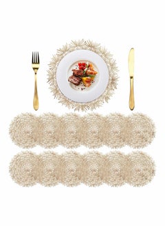Buy 12 Pack Pressed Vinyl Placemats, 15 Inch Round Place Mats Metallic Dandelion Gold Table Mats for Dinning Table Centerpiece, Wedding Decoration, Party, Kitchen, Stain Resistant, Washable in UAE