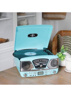 اشتري Steepletone Roxy 4 1960s Retro Style Vinyl Record Player Blue 4 in 1 Music Center, CD Player, Radio, USB/SD Mp3 Playback Recording and Encoding في الامارات