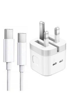 اشتري 35w USB C PD Fast Charger with USB-C C-C Cable Dual Port Type-C QC3.0 Wall Adapter UK Plug for Samsung Pixel Huawei OnePlus Xiaomi and More (C-C Cable, White) في الامارات