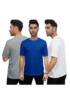 Buy Mens Premium 100% Combed Cotton Plain Crew Neck Pack Of 3 T-Shirts Soft Breathable Tees Comfort Shirts in UAE