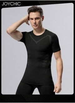 اشتري Men Sports Skin-friendly Quick-drying High-elastic Tights Fitness Short-sleeved Basketball Running Training T-shirt for All Seasons Black في السعودية