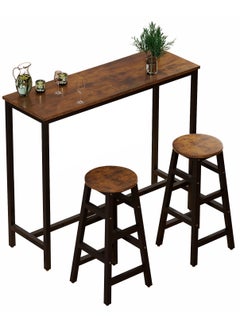 Buy 3-Piece Dining Table Ensemble, Bar Table & Chair Set, Kitchen Counter-Height Table with Two Stools, Steel-Framed, Industrial-Themed Bar Table for Kitchen, Living Spaces, & Gathering Areas in Saudi Arabia