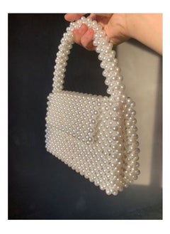 Buy Handmade bag - handbag - fluffy pearls Off-white in Egypt