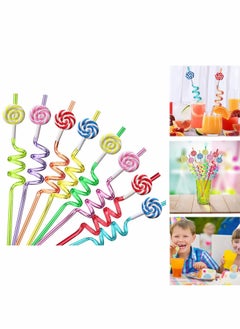 اشتري Reusable Straws Plastic, 8Pcs Reusable Ice Cream Straws, Drinking Straws for Birthday Party Decorations, Ice Cream Theme Party Cute Curved Straw for Hawaiian Summer Beach Party Supplies (Lollipops) في الامارات