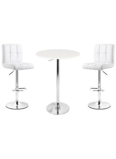 اشتري AWF AL WADI FURNITURE 3-Piece Adjustable Round MDF Wood Bar Table Set with 2 Bar Stools for Pub Counter Kitchen Home PU Leather Bar Chairs with Footrest 360°Swivel Perfect for Small Space, White في الامارات