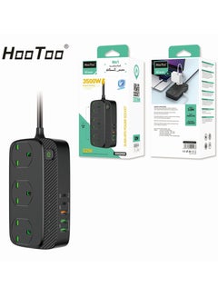 Buy Electrical Extension Socket with 3 way power socket and 3 USB Ports 12W and 2 Type-c ports 20W PD 3meter Black from Hootoo in Saudi Arabia