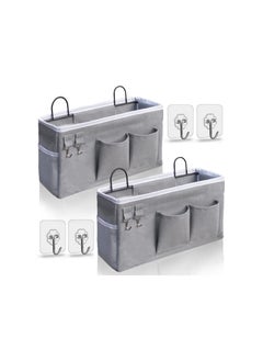 اشتري Wall Hanging Organizer Bags with Pockets, Linen Fabric Door Hanging Storage Baskets with Hooks, Dormitory Bedside Multi Functional Large Organizer Bag for Bathroom Kitchen, Gray في الامارات