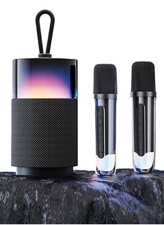 اشتري High Sound Quality Bluetooth Speaker with Microphone Portable Karaoke Speaker Kits with 2 Wireless Microphones with Noise Reduction/Colorful Light/Subwoofer/Long Battery Life for Vlog في السعودية