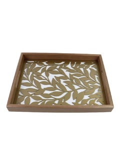 Buy Rectangle Shape Leaves Design Wooden Serving Tray Brown and White 38 x 28 x 4 cm 220543M-L in Saudi Arabia