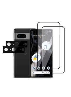 Buy Tempered Glass Screen Protector with Lens Protector for Google Pixel 7 Shock Proof Bubble Free HD Scratch Resistant Full Screen Coverage - Pack of 4 - Black in UAE