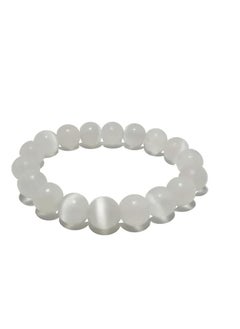 اشتري REBUY Selenite Bracelet Crystal Healing Gemstone Bracelet Stone Jewelry for Men & Women, Color White, Bead Size 10 MM في الامارات