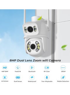 Buy 8MP 4K PTZ IP Camera Dual-Lens Human Detect CCTV Security Camera Night Vision Outdoor Wifi Surveillance Camera in UAE