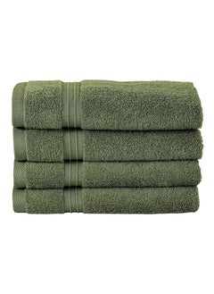 Buy 4-Piece 100% Combed Cotton 600 GSM Quick Dry Highly Absorbent Thick Handroom Soft Hotel Quality For Hand And Spa Hand Towel Set Army Green 40x70cm in UAE