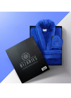 Buy Bathrobe - 100% soft cotton - Blue - 2 Pieces set in UAE