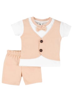 Buy Macitoz Solid T Shirt Attached Waistcoat and Bow with Shorts Birthday Party Clothing Set for Baby Boys Dress Infant Toddler in UAE