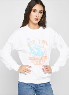 Buy Slogan Sweatshirt With Glitter Print in Saudi Arabia